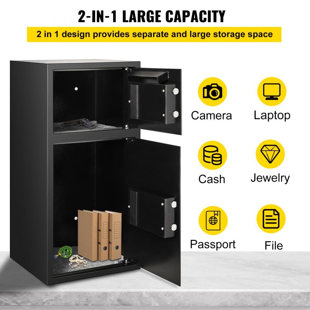 Coffre-fort avec clé, serrure électronique, coffre-fort 4 mm, avec serrure à combinaison, 74 L, coffre-fort en fer solide, coffre-fort pour meubles, serrure électronique avec construction en acier robuste