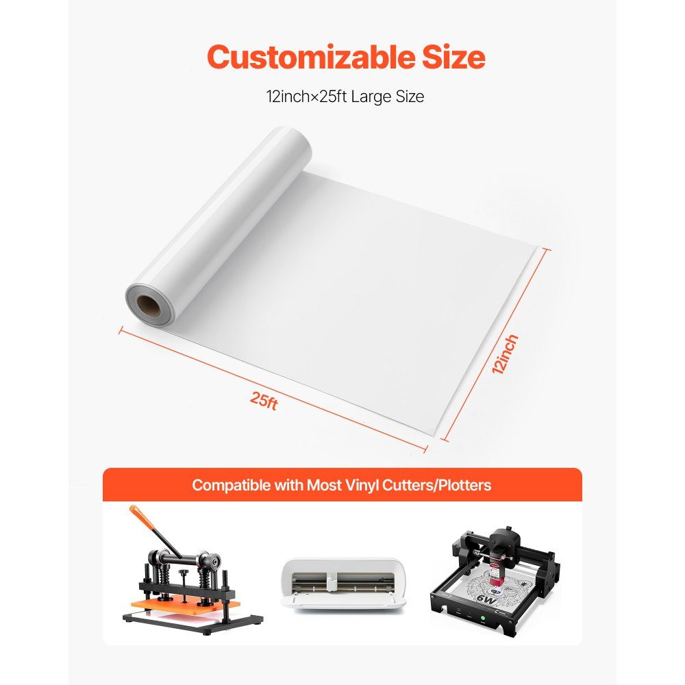 Vinylfilm Heat Transfer Transfer Film (304,8 x 7260 mm) Glanzend wit HTV Opstrijkbare vinylrol Compatibel met snijmachines voor verschillende materialen T-shirts Kussens Hoeden