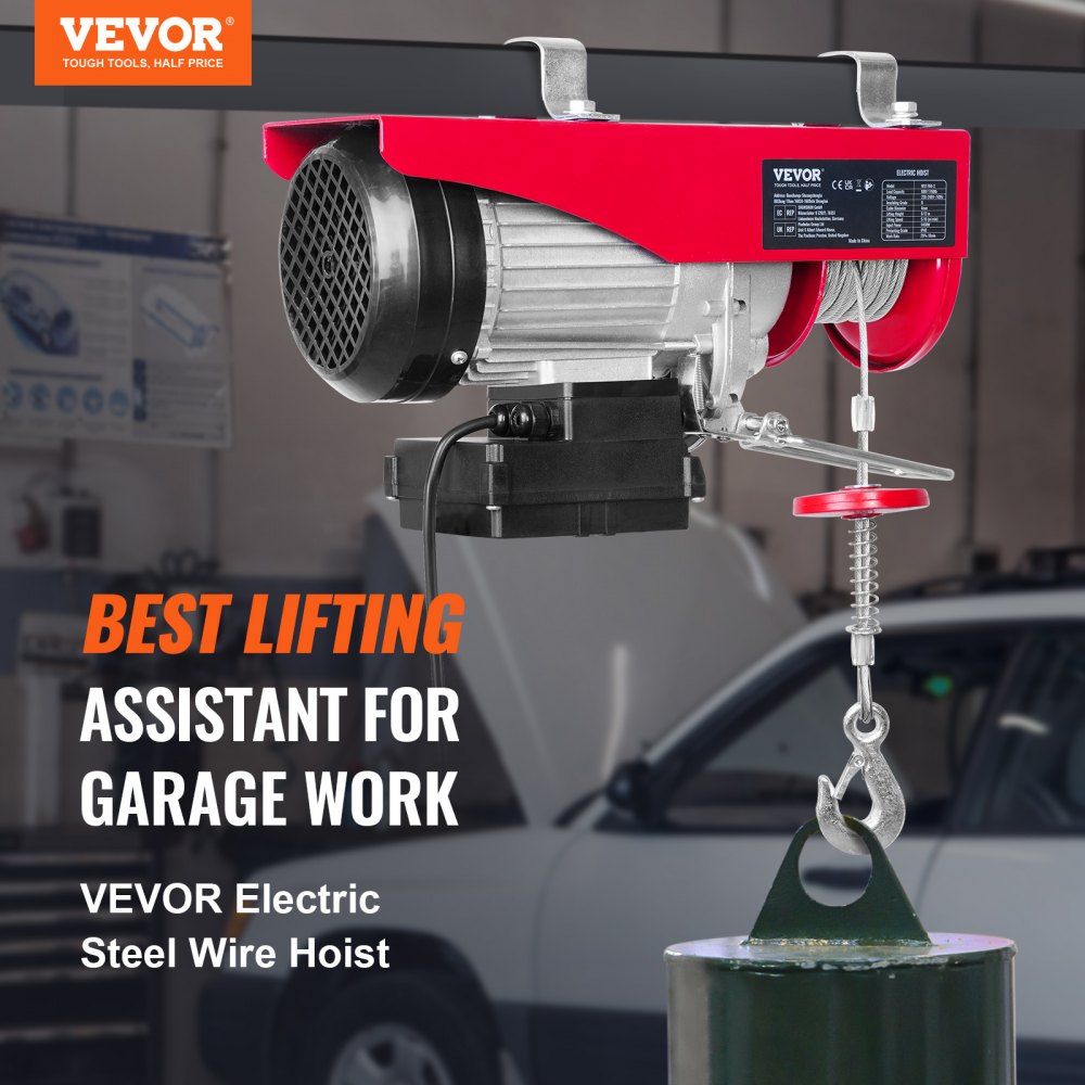 Electric cable winch 300kg to 600kg lifting height 12m cable pull motor winch 1150W motor pulley block 10m/min lifting speed hoist with wireless remote control cable hoist chain hoist
