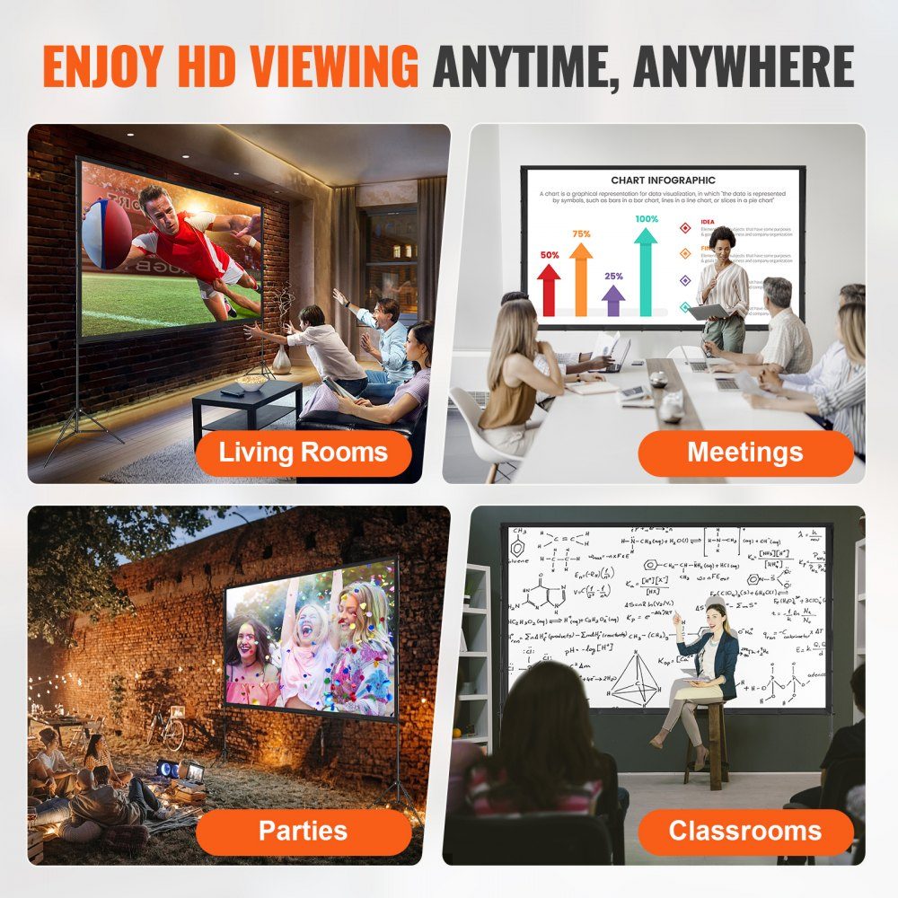 Projection Projector Screen with Stand, 120" HD 4K Outdoor Indoor Projector Screen, Quick Fold Portable Movie Screen 16:9 for Home Theater, Camping and Casual Events, Black