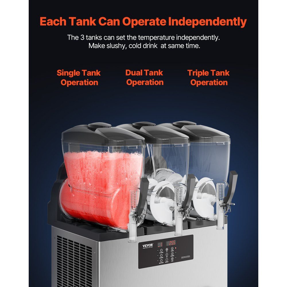 Commercial Slush Ice Cream Maker, 12L x 3, Three Tank Frozen Drink Machine, 144 Cups, Stainless Steel Slush Ice Cream Maker with Keyboard, Soft Ice Cream Machine for Party, Restaurant, Cafe, Bar