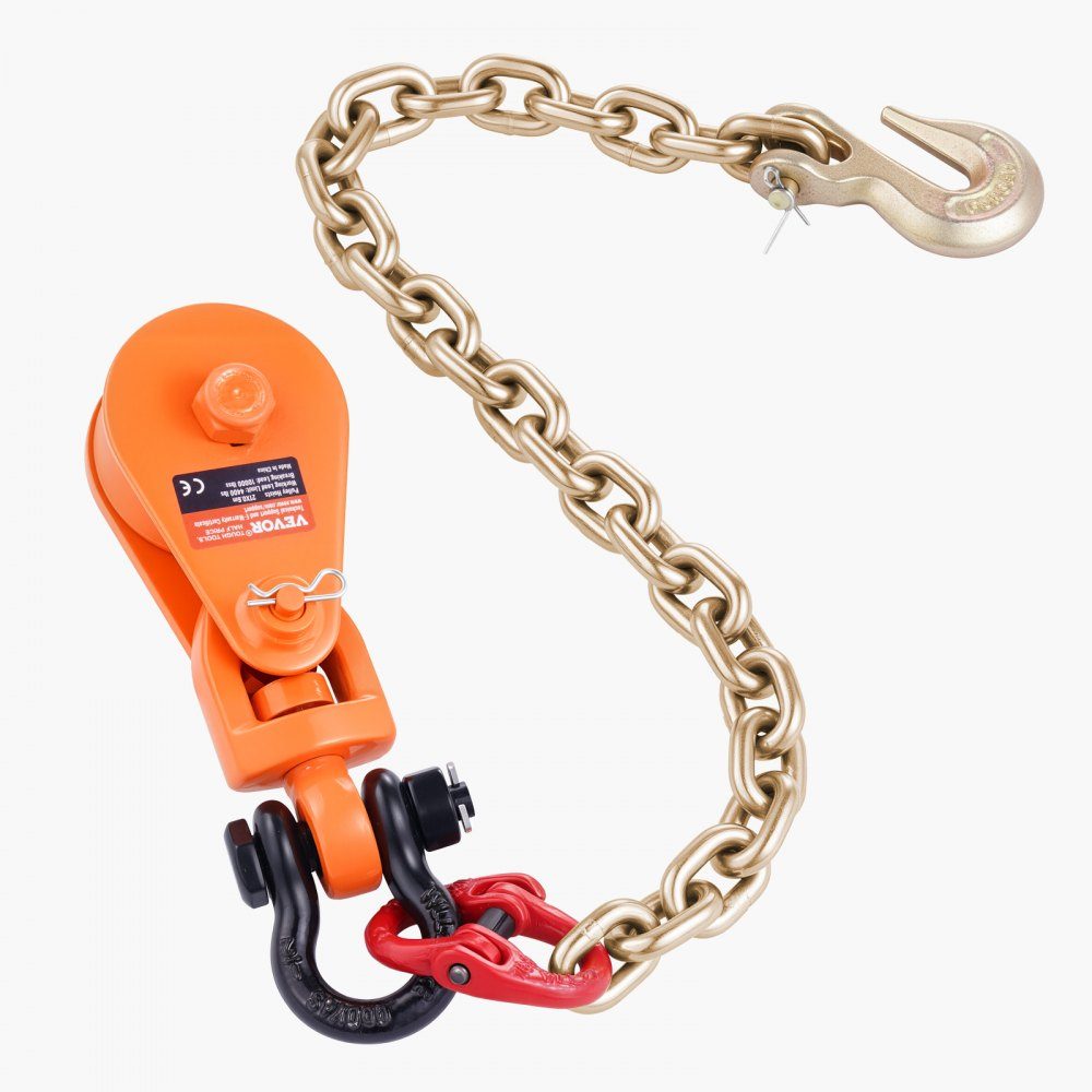 2 ton pulley with G80 chain, swivel shackle, 74mm pulley for 3/8" wire rope, forestry winch for towing and recovery applications on flatbed trailers and rollback tow trucks