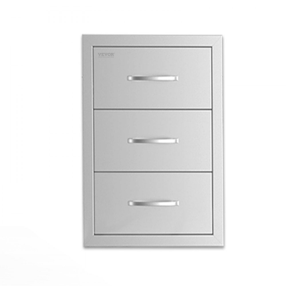 Outdoor Kitchen Drawers, Triple Access Stainless Steel Drawer Cabinet, Grill Island Drawer Storage with Paper Towel Holder and Handle, for Grill Station