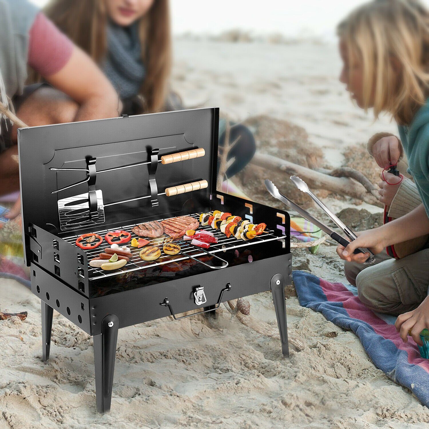 Campinggrill, houtskoolgrill, opvouwbare grill, picknickgrill, draagbare tuingrill op het terras