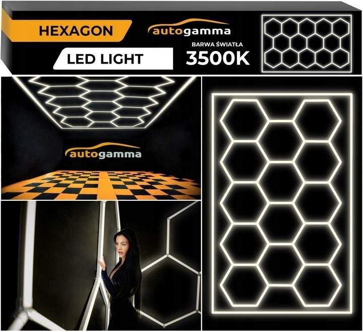 HEXAGON Panel lamp LED warsztat garażowy dom 243x483 3500K