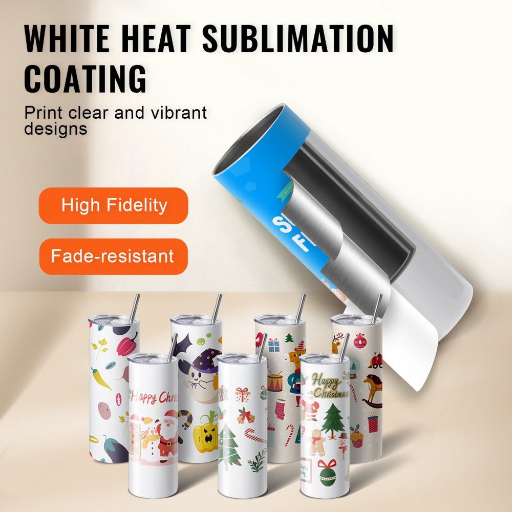 8-pack rechte sublimatiebekers, 20oz blanco bekers, dubbelwandige roestvrijstalen bekers met rietje, deksel, borstel, bodem, krimpfolie, geschenkdoos, voor hittepers en warmteoverdracht