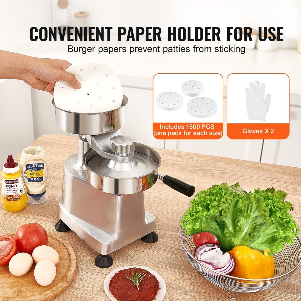 Kommerzielle Burgerpresse – Hamburger-Patty-Maker 10/13/15 cm, mit 3 Packungen Burgerpapier, professionelle Hamburgerpresse aus Edelstahl, perfekt zum Kochen von Burger-Patties und Grillzubehör
