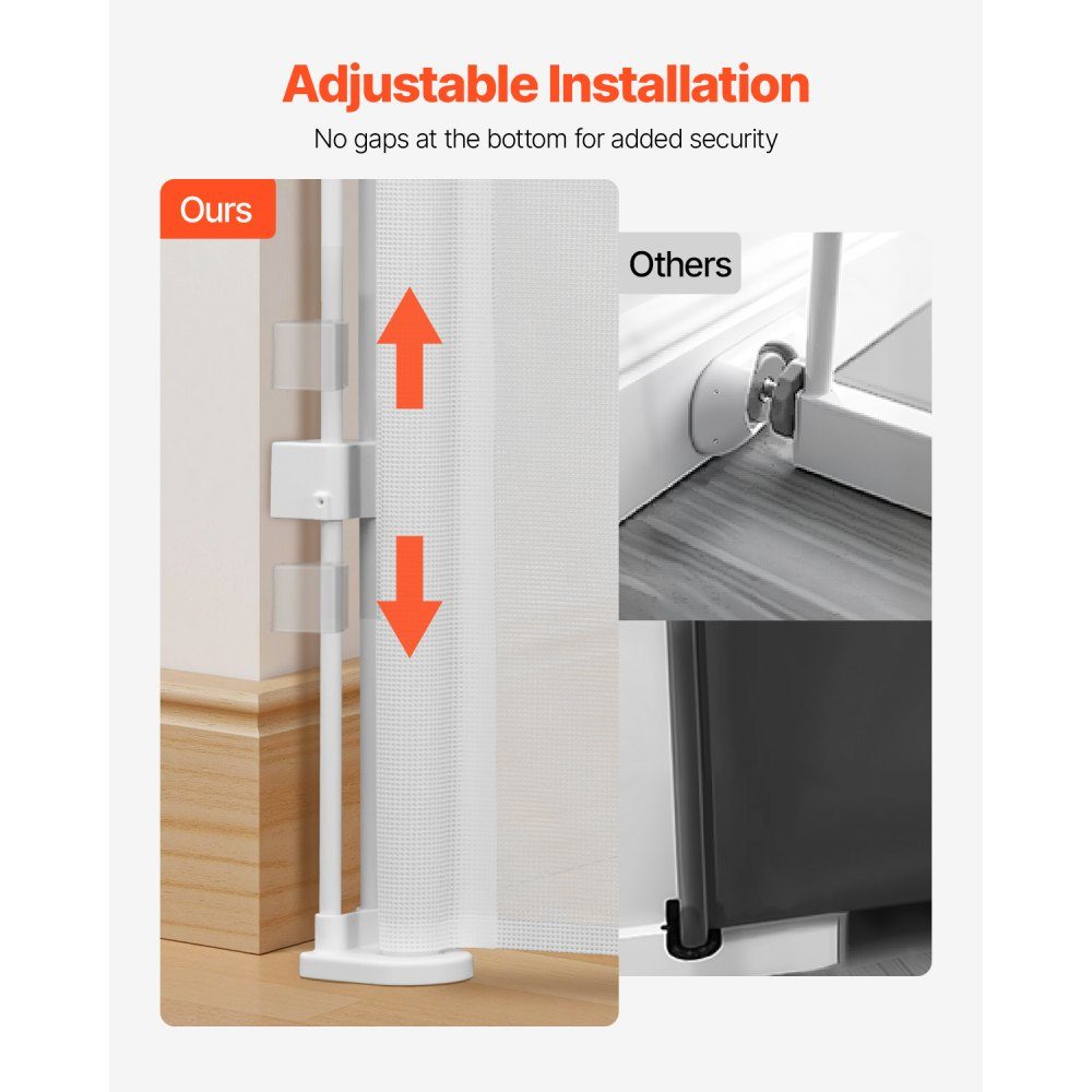 Extendable baby gate, dog gate, extendable to 280 cm wide / 87 cm high, pet gate, protective gate made of mesh material for indoor stairs, doors, hallways, playrooms, stair gates, white
