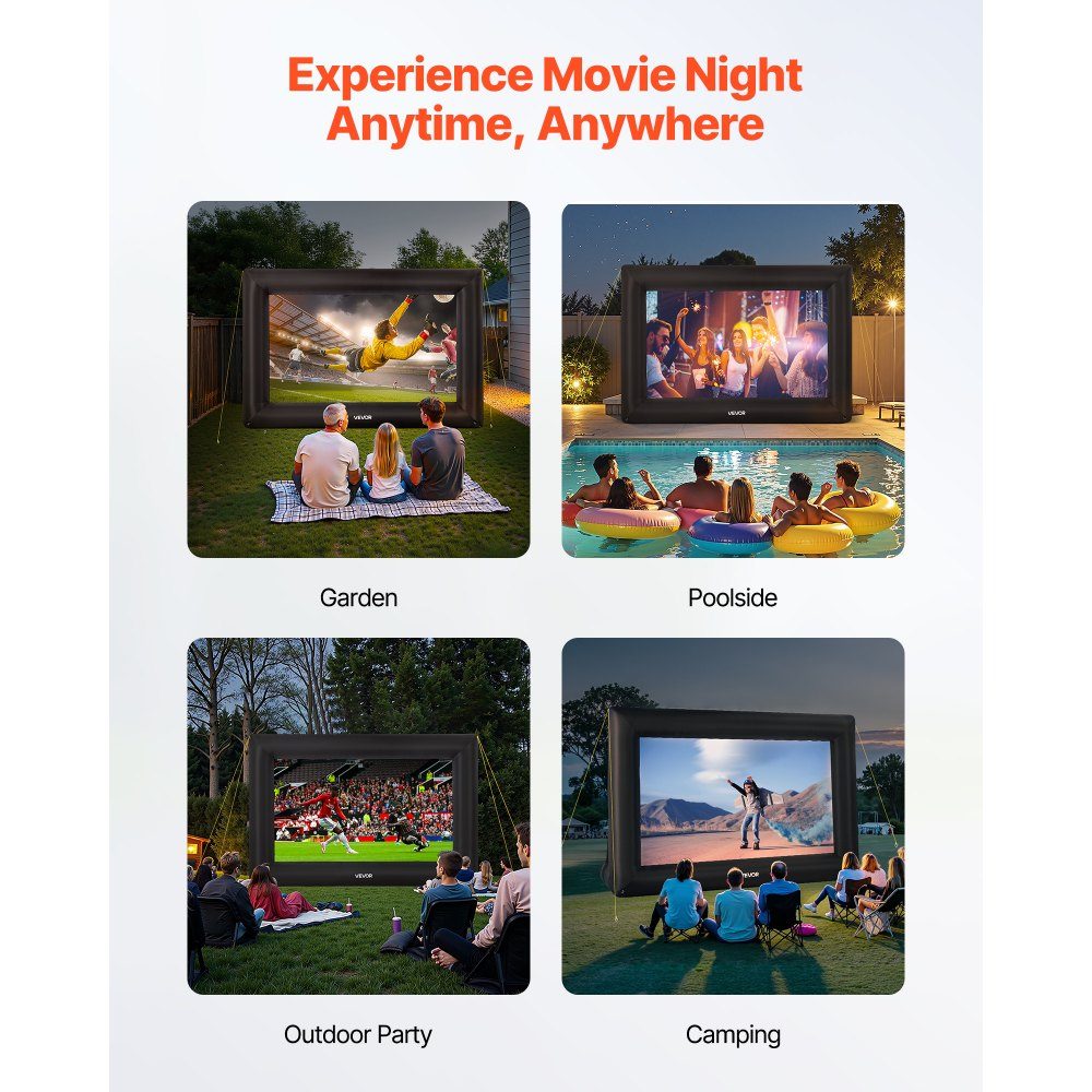 Inflatable Movie Screen, 600D Projector Screen, Projection Screen with Portable Storage Bag, 16:9 Movie Projection for Home Theater Theme Party, Pool Fun (409x160x272cm)