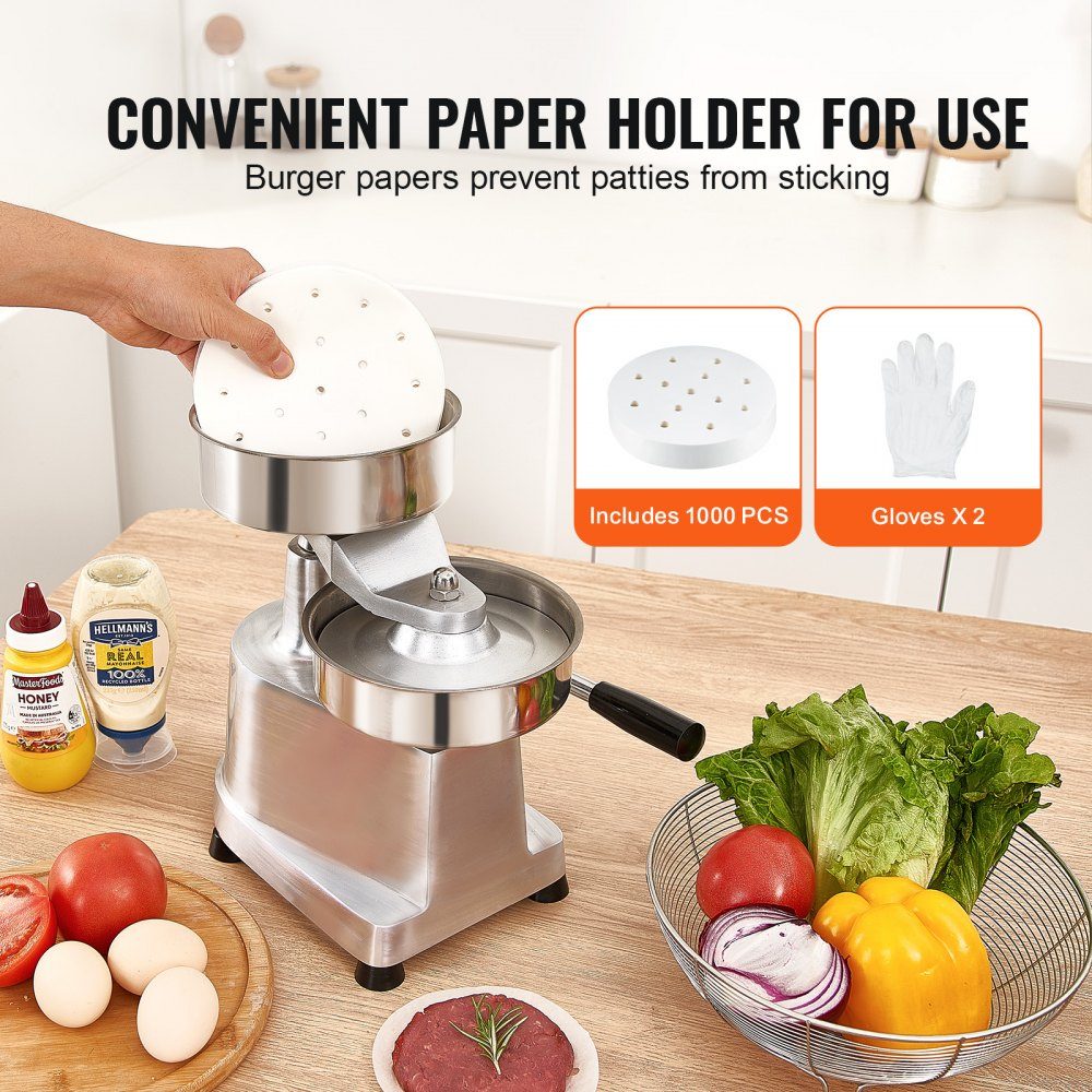Kommerzieller Burger-Patty-Maker, 150 mm/6 Zoll Hamburger-Rindfleisch-Patty-Maker, robuste, lebensmittelechte Edelstahlschüssel-Burgerpresse, Küchenfleischformmaschine mit 1000 Stück Patty Papi
