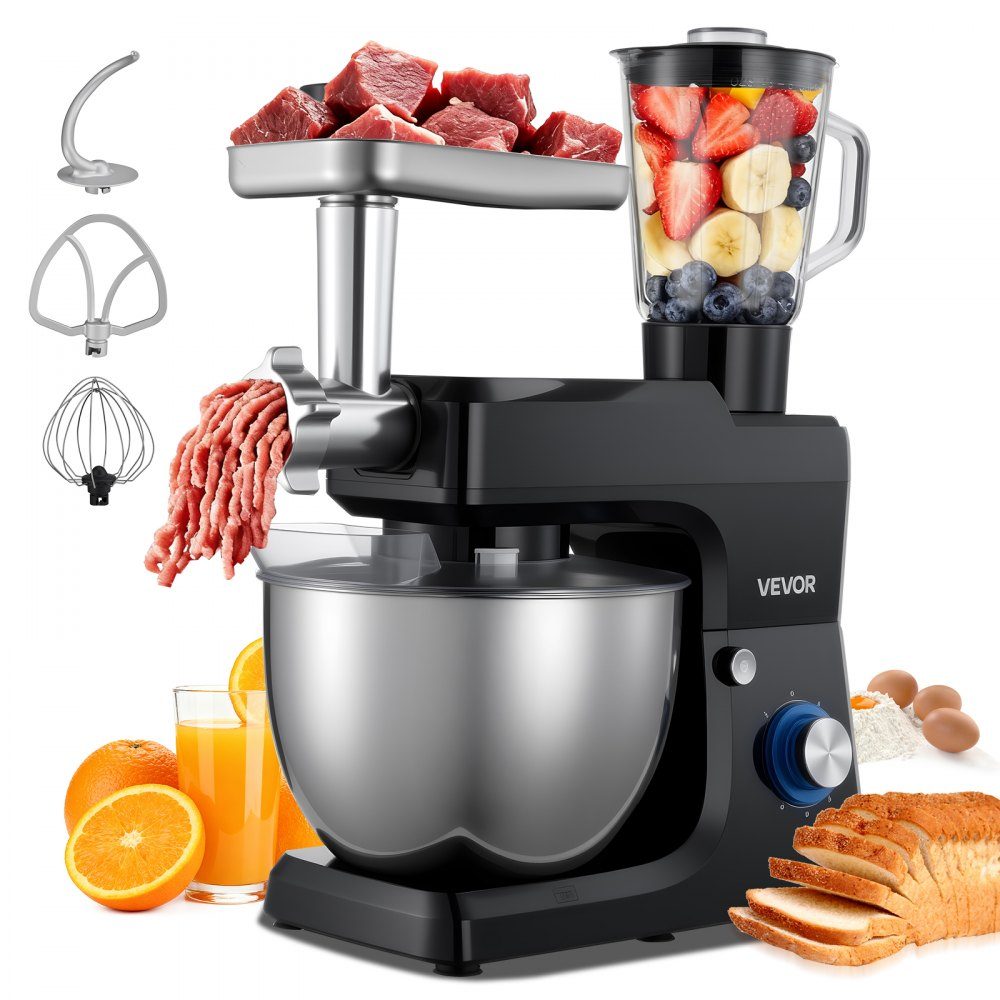 Robot culinaire électrique multifonction 1500 W avec bol en inox (7,8 l) et bol mélangeur (1,5 l), pétrin, pétrin à 6 vitesses + P, crochet pétrisseur, fouet et batteur