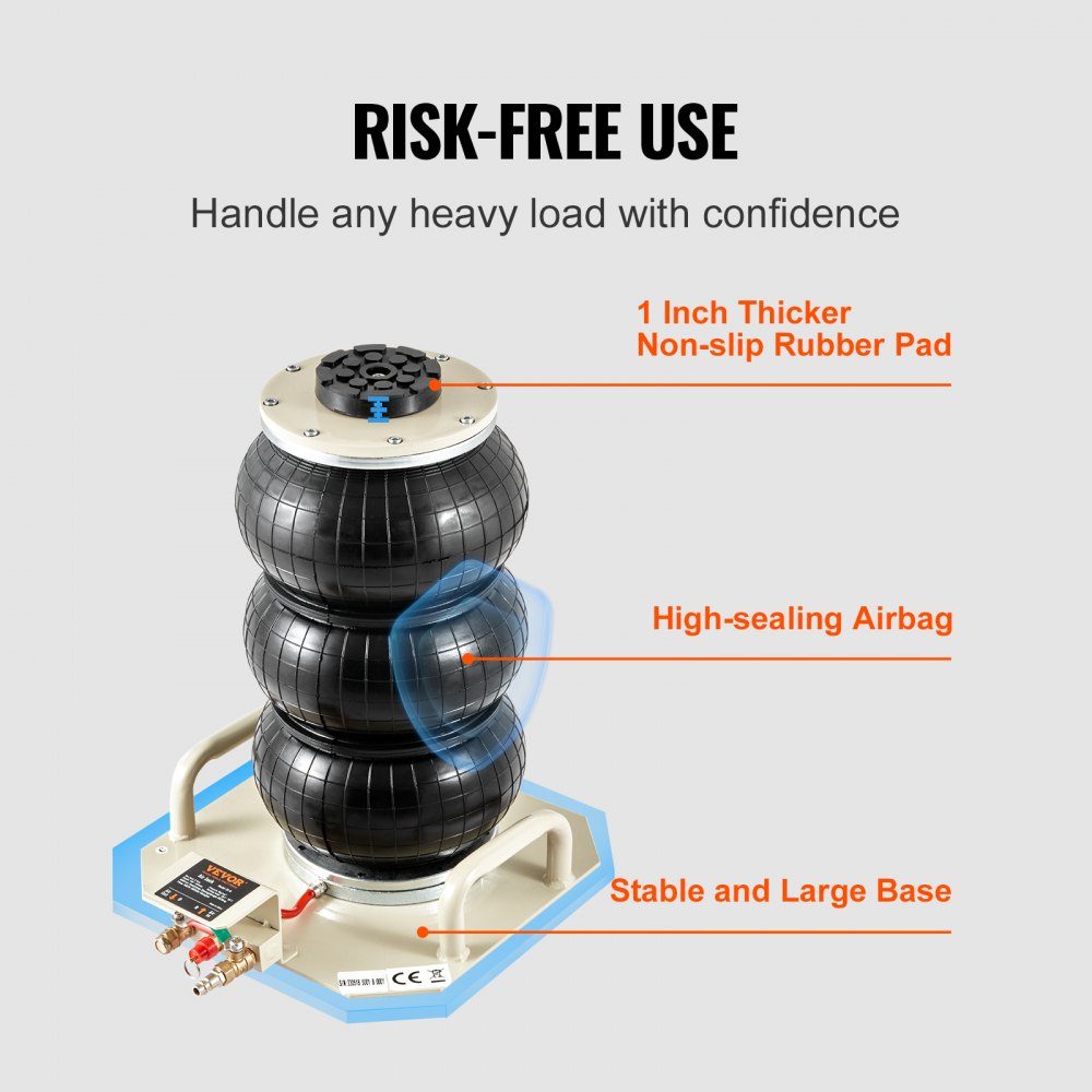 Pneumatic car jack Air Jack 3 t, white Triple Bag Air Jack 140-450 mm lifting height Bag Air Jack, 5 minutes lift Air Jack jack for SUV, truck, bus etc