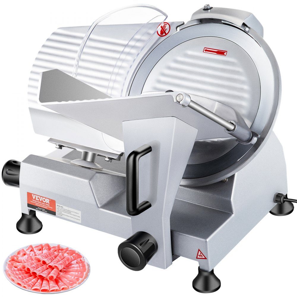 Trancheuse à viande commerciale, trancheuse électrique 240 W avec lame en acier au carbone de 25,4 cm, épaisseur réglable de 0 à 12 mm pour la viande, le fromage, les légumes, etc.
