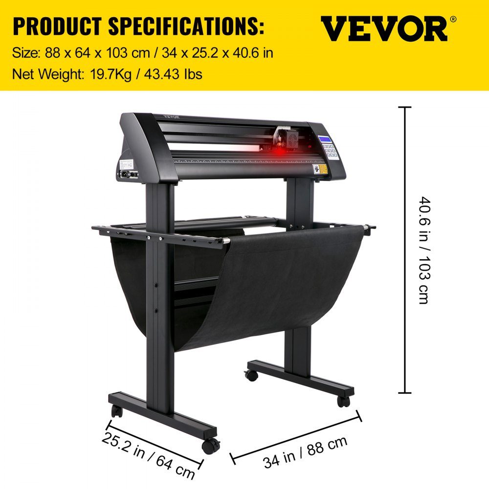 Vinyl-Schneideplotter Max. Papiervorschub 720 mm, Folienplotter-Schnittkraft 500 g, Plotterschneider mit optischem Auge, Signmaster-Software, Schrittmotor, halbautomatischer Plotter mit Ständer