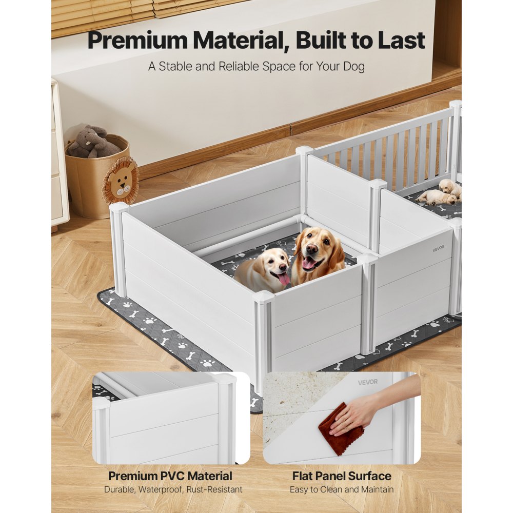 Werpbox voor honden, 237x123x46 cm, puppybox van kunststof PVC met in hoogte verstelbare deur & wasbaar plaskussen, 2-kamerindeling, puppybox voor extra grote honden, melkwit Werpbox voor honden, 237x123x46 cm, puppybox van kunststof PVC met in hoogte verstelbare deur & wasbaar plaskussen, 2-kamerindeling, puppybox voor extra grote honden, melkwit