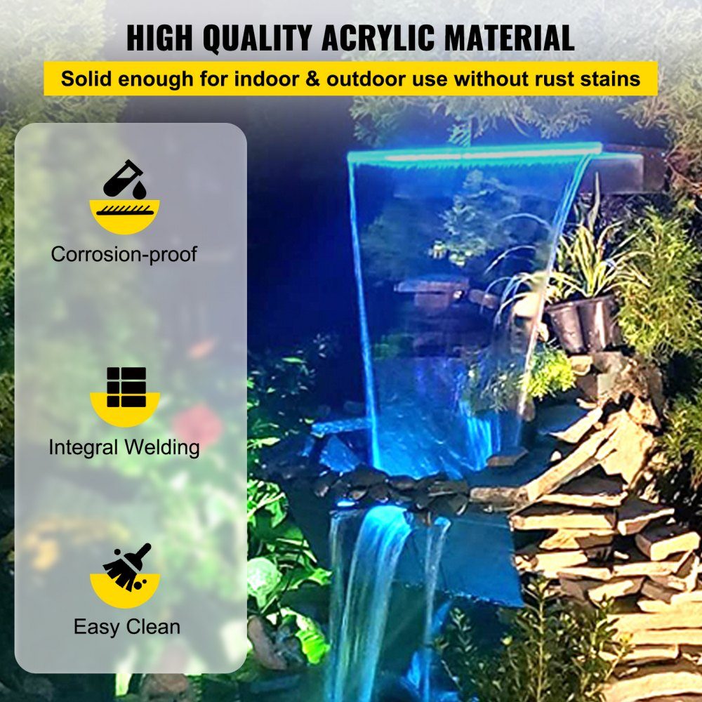 Waterfall 92 x 8 x 21 cm, pond waterfall made of acrylic material, waterfall and stream sets 8 m power cable for garden wall, wall gabion pond fountain colorful stripes, water fountain for pool
