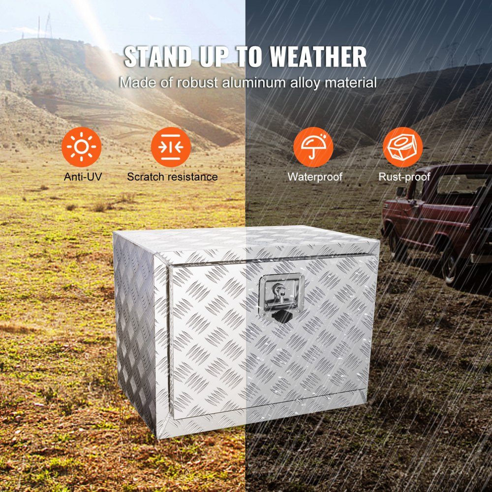 Underbody Truck Box, 610x335x405mm Pickup Storage Box, Aluminum Tool Box with Lock and Keys, Waterproof Trailer Tool Box for Trucks, Vans, Trailers etc