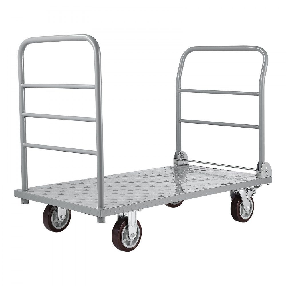 Klappbarer Plattformwagen 1202 kg, Schwerlast-Transportwagen mit abnehmbarem Geländer und Schwenkrädern, Industriewagen, für Supermärkte, Garagen und Lager, 1220x610x920 mm Wagen