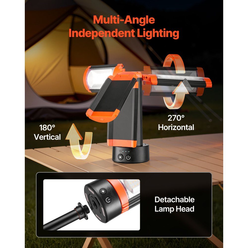 LED construction spotlight with tripod, work light, 13.2 Ah, rechargeable camping light, with 3 lamp heads, removable tripod stand, 2200 LM 3000 K-6500 K dimmable, lighting for the construction site