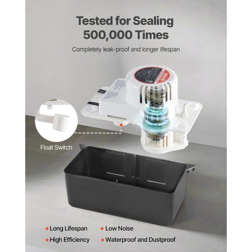 Condensate Extraction Pump, Condensate Pump, 1/50 HP 1.89L Tank, Automatic AC Condensate Pump with Float Switch and 6m Hose for Air Conditioner, Dehumidifier, Ice Maker, Water Drain, Black