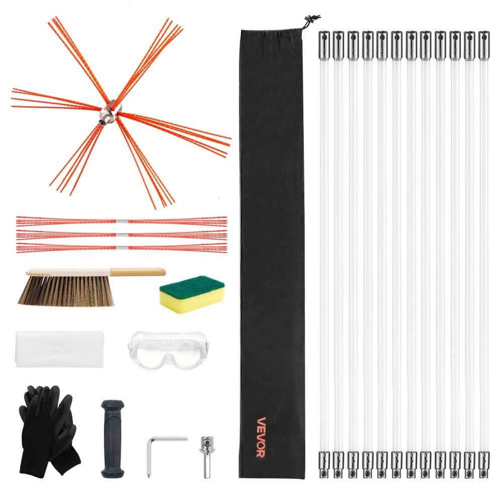Stove Pipe Brush Set, 12m Max Length, Chimney Brushes, Chimney Sweep Set, Chimney Brush, 90° Bendable Chimney Cleaning Tool, for Square and Rectangular Chimneys