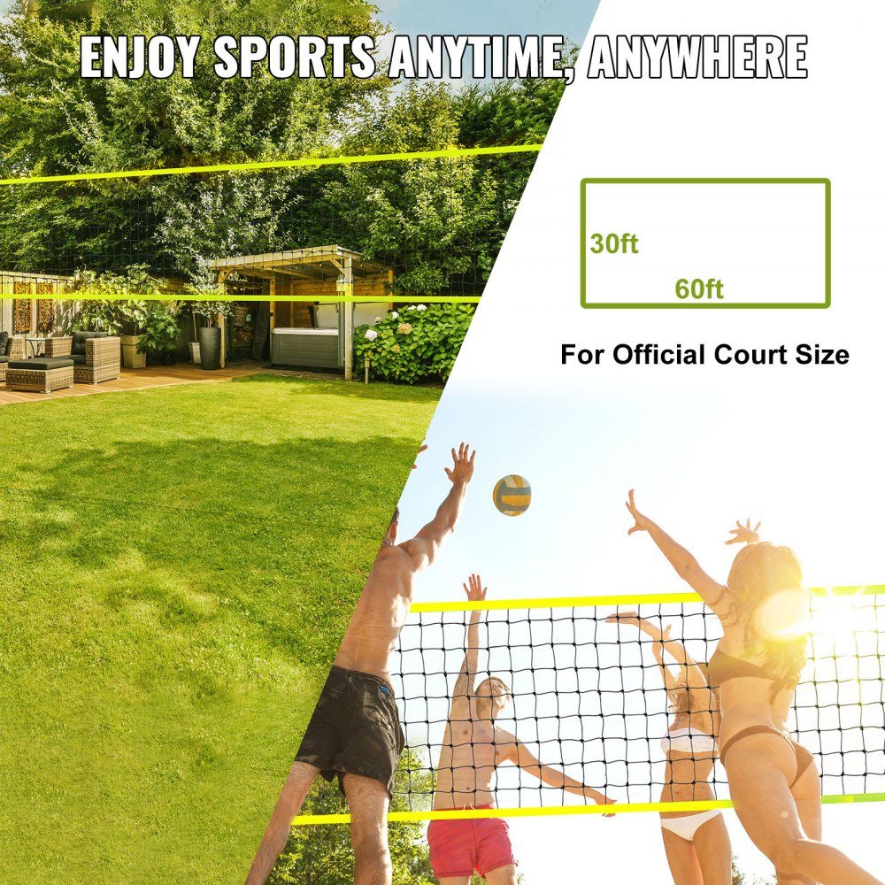 Volleyball Net Height Adjustable Volleyball Net Set, Portable Beach Volleyball Net, Outdoor Volleyball Net, Foldable Volleyball Net with Volleyball and Carry Bag, for Garden, Beach, Lawn, etc