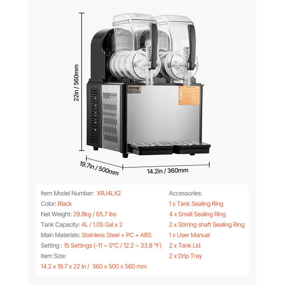 Commercial Slush Machine, 4L x 2 Double Tank Slush Ice Machine, Slushy Machine for Frozen Drinks, 32 Cup Margarita Smoothie Machine for Home, Party, Restaurant, Cafe, Bar