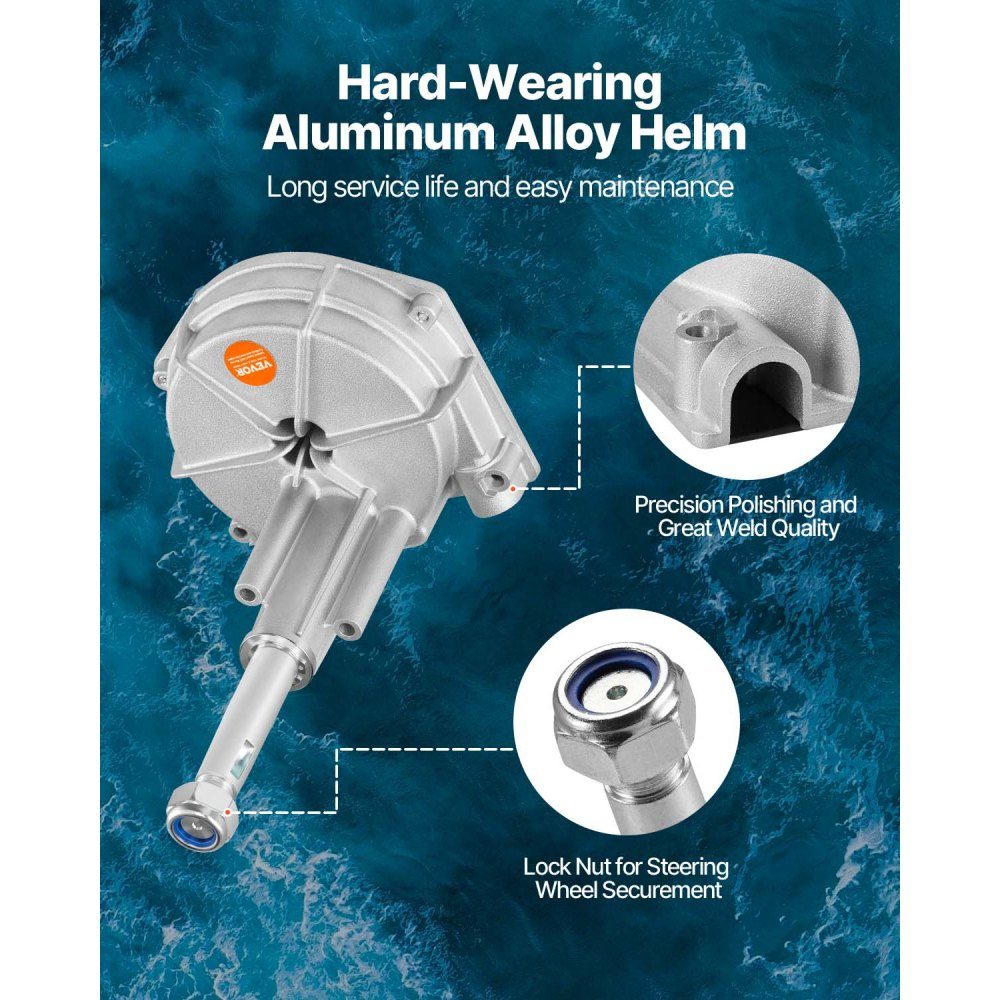 Outboard Steering System Kit, 14ft Boat Control Cable, Standard 3/4" Taper Shaft, 13.5" Steering Wheel, Aluminum Marine Steering System, for Yachts, Yachts, Fishing Boats etc