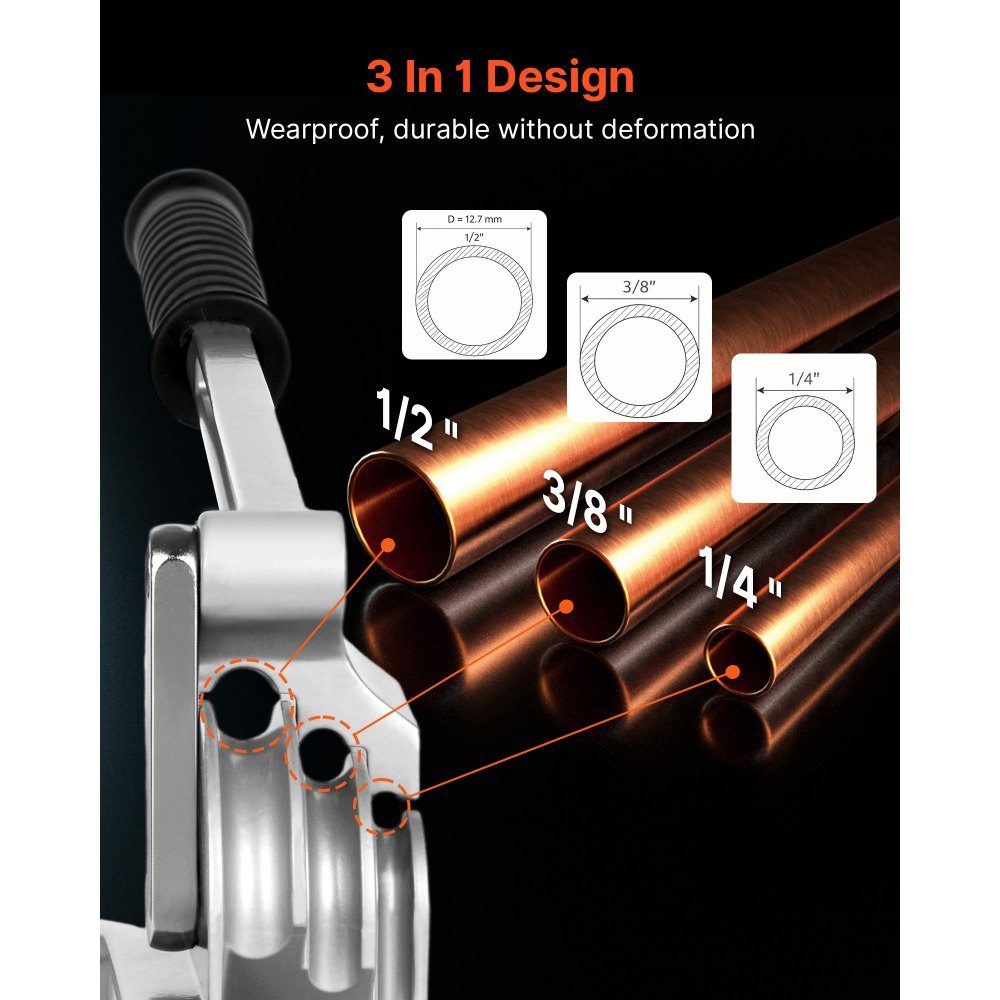 Pijpenbuiger, 6,35/9,525/12,7 mm OD, 3-in-1 pijpenbuiger met handmatig niveau, 180° buiggereedschap voor koperen aluminium buizen voor autoreparatie, HVAC, airconditioning