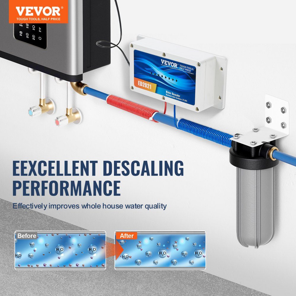 Electronic water descaling system, salt-free whole house descaler, water softener to reduce limescale, for all types of plumbing pipes