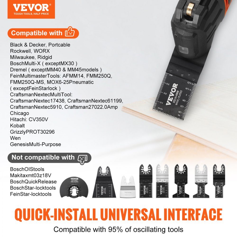 33x saw blade multi-tool 8 types oscillating tool high carbon steel (HCS) quick change interface compatible with 95% of oscillating tools on the market