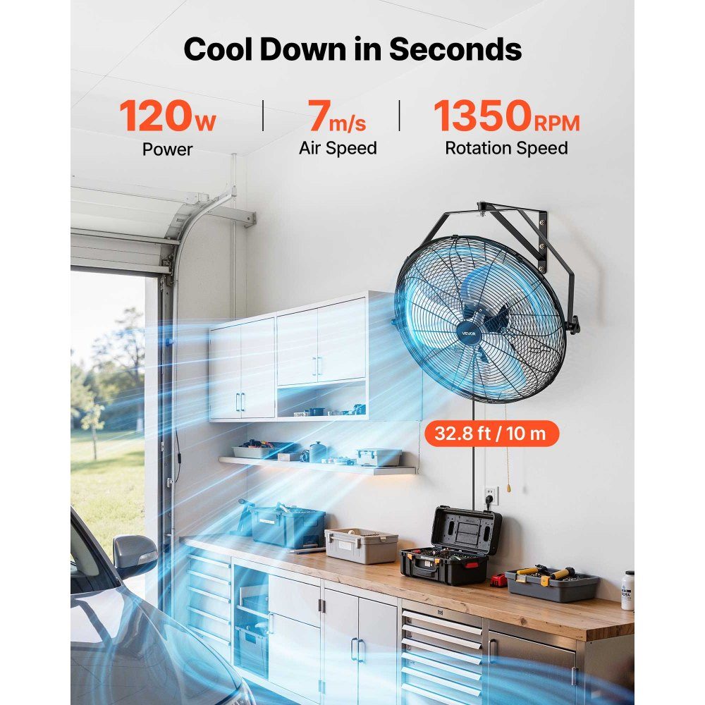 2x 120W Industrie-Wandventilator 60 cm, 7 m/s oszillierender Wandventilator mit 3 Stufen & verstellbarem Neigungswinkel, gewerblicher Industrieventilator für Werkstatt, Garage, Lager, Fitnessstudio, Schwarz
