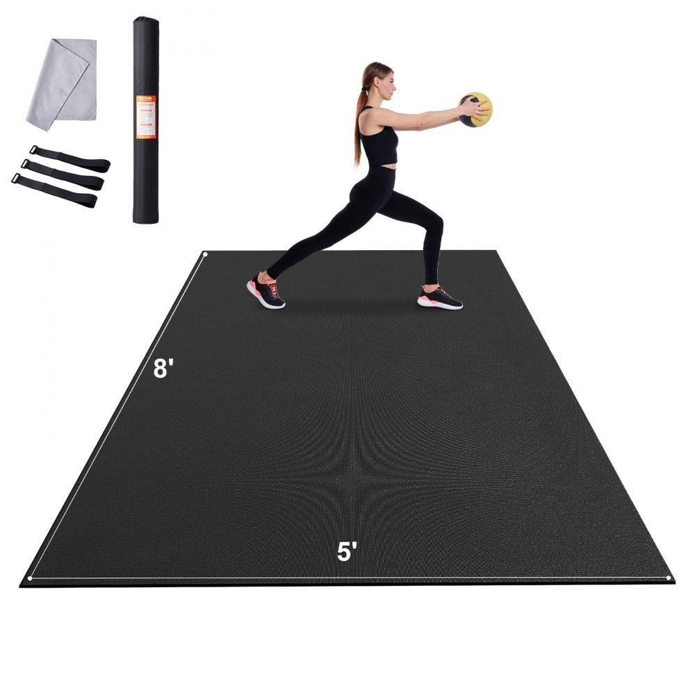 Exercise Mat, High Density Non-Slip Premium Yoga Mat, Exercise Yoga Mat for Men and Women, Fitness and Exercise Mat with Bag and Strap, for All Types of Home Yoga, Pilates and Floor Training (2.4x1.5m)