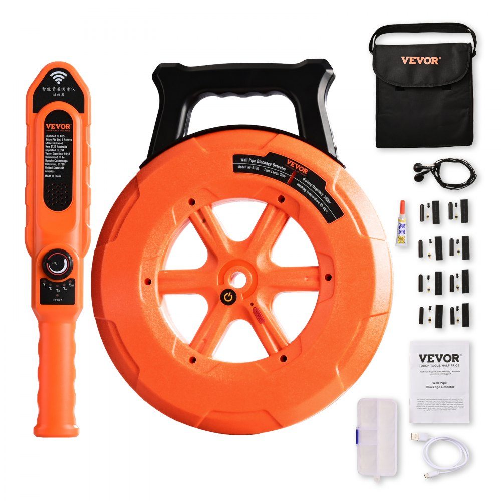 Pipe Blockage Detector Pipe Blockage Detector Pipe Cleaner ABS Case Pipe Inspection Organizer 30m Cable Detection Distance for Non-Metallic Pipes 0-40cm Metal Pipes 0-15cm