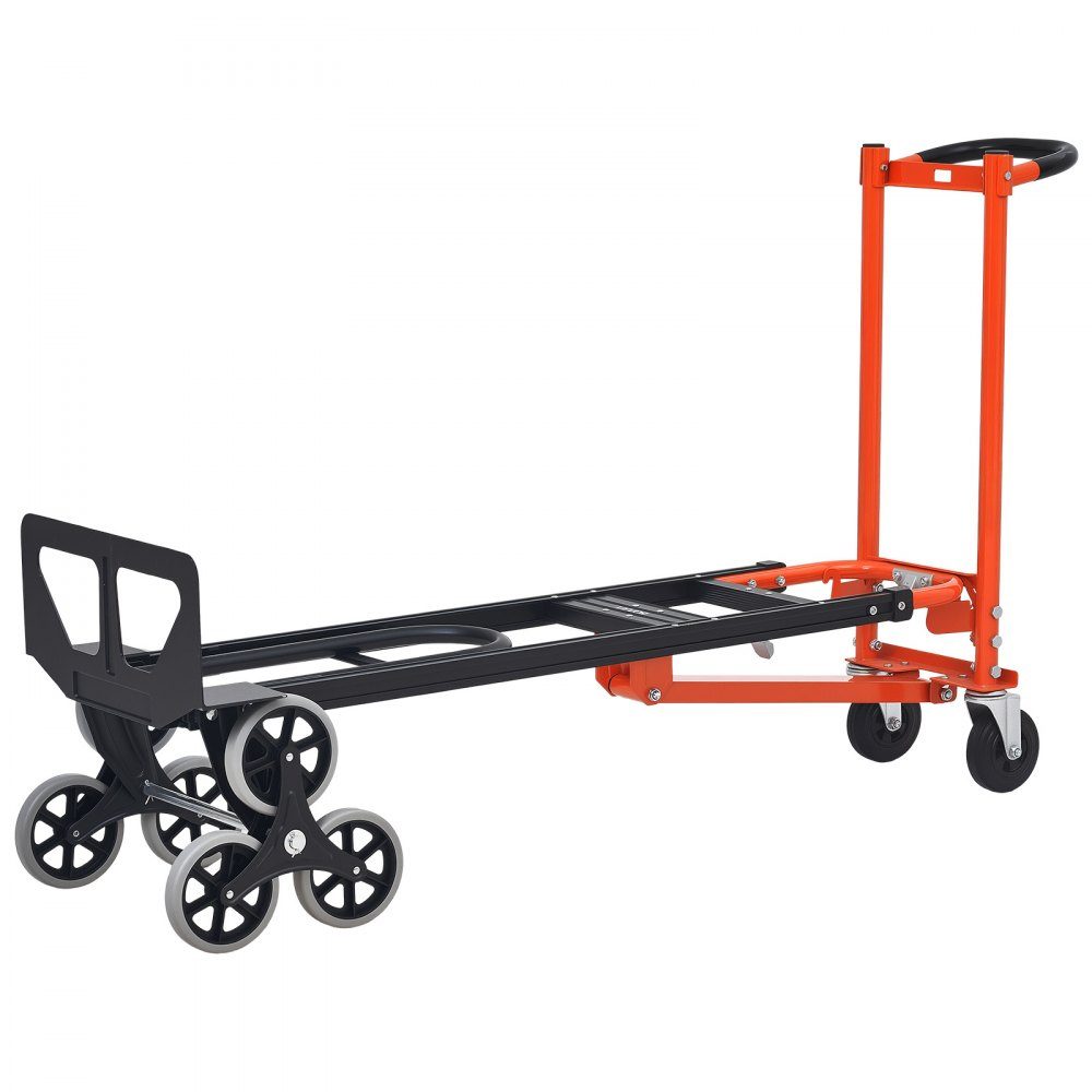 3-in-1 stair truck, sack truck max. load capacity 350 kg, folding transport trolley with handle & wheels, stair climber transport trolley, stacking trolley, stair climber trolley, orange & silver