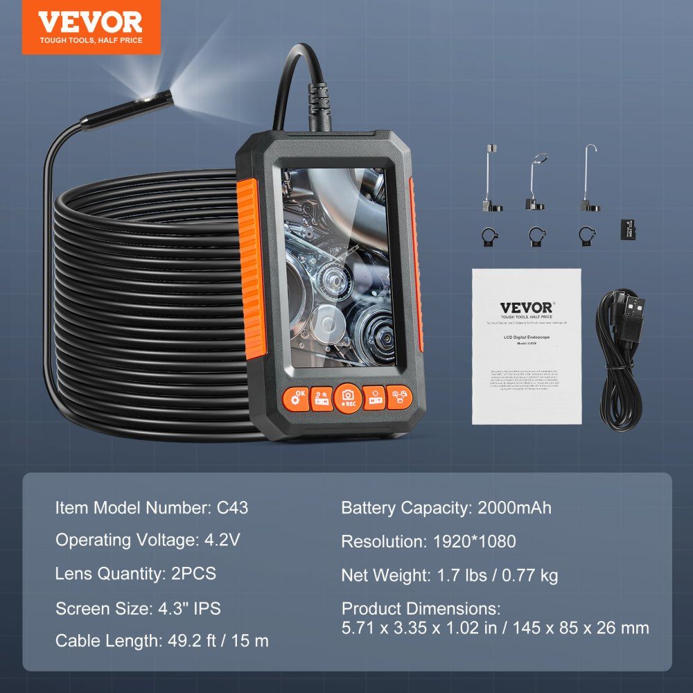 Endoskopkamera Inspektionskamera 1080P Rohrkamera 15m Kabel 10,9cm Display