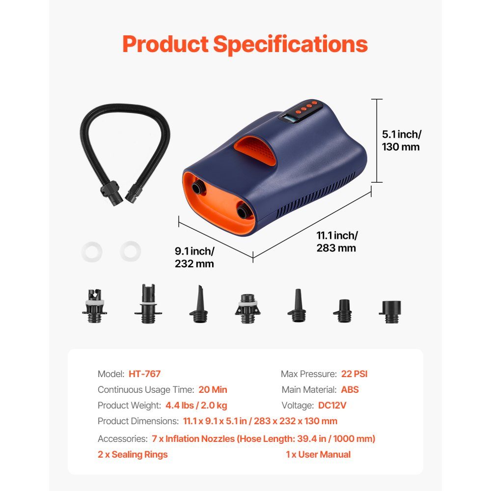 Paddleboard-Pumpe (22 PSI), zweistufige elektrische SUP-Luftpumpe mit automatischer Abschaltung und 12-V-Gleichstromanschluss, Aufblasen und Luftablassen, ideal für aufblasbare Paddleboards, Zelte, Matratzen