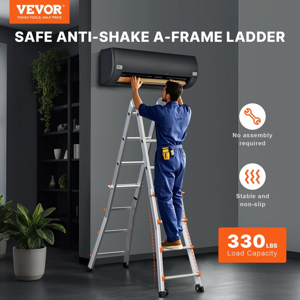 Telescopic A-Frame Ladder 5120mm Compact Aluminum Extension Ladder Multifunctional Folding RV Ladder for Homework Stairs Indoor Outdoor Roofs 150kg Load Capacity