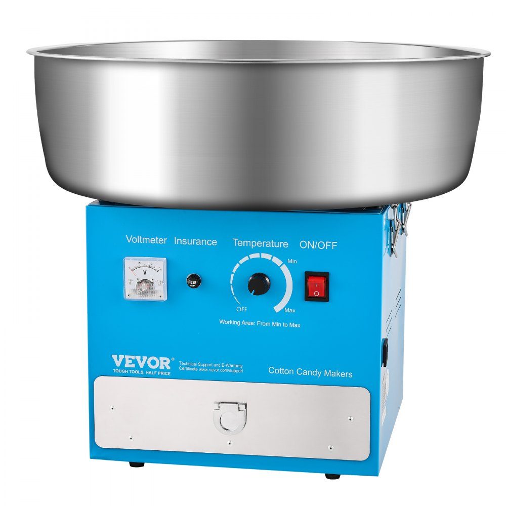 Machine à barbe à papa électrique, machine à barbe à papa commerciale (1000 W) avec bol en acier inoxydable de 52 cm, cuillère à sucre et tiroir, parfaite pour les anniversaires d'enfants, les réunions de famille, les fêtes, bleu