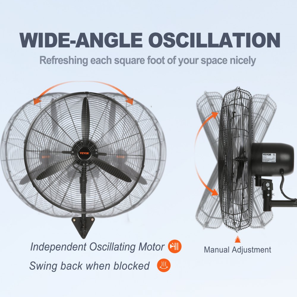 Mistventilator, 24" oscillerende waterdichte ventilator, 3 snelheden, 7000 CFM, commerciële of residentiële ventilator voor het koelen van magazijnen, kassen, werkplaatsen Mistventilator, 24" oscillerende waterdichte ventilator, 3 snelheden, 7000 CFM, commerciële of residentiële ventilator voor het koelen van magazijnen, kassen, werkplaatsen