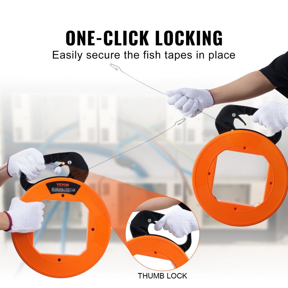 Retraction tape, 36 m x 3.1 mm, cable retraction aid with optimized housing & handle, retraction spiral, wire retraction tool, wire retraction tool for walls & electrical cables, non-conductive