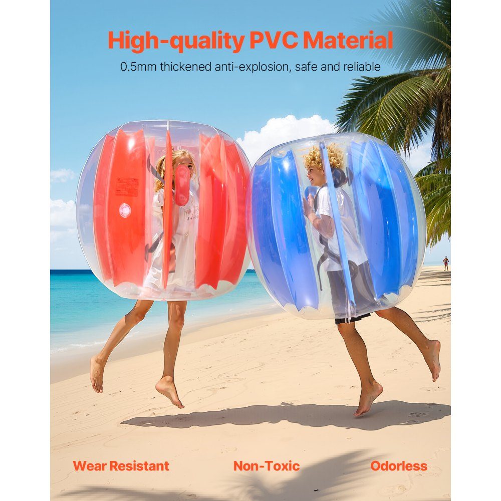 Inflatable Bumper Ball (2 Pack) 1.2m Heavy Duty 0.5mm Thick PVC Bubble Knocker Collision Ball for Outdoor Sports Team Games Park Toy (Red + Blue Stripes)