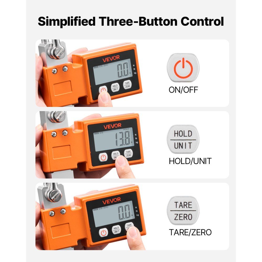 Crane scale 500 kg, digital industrial scale with cast aluminum housing & LCD display, toy scale 100 g graduation & 3 levels, automatic switch-off, hook scale, pull scale for garages, workshops