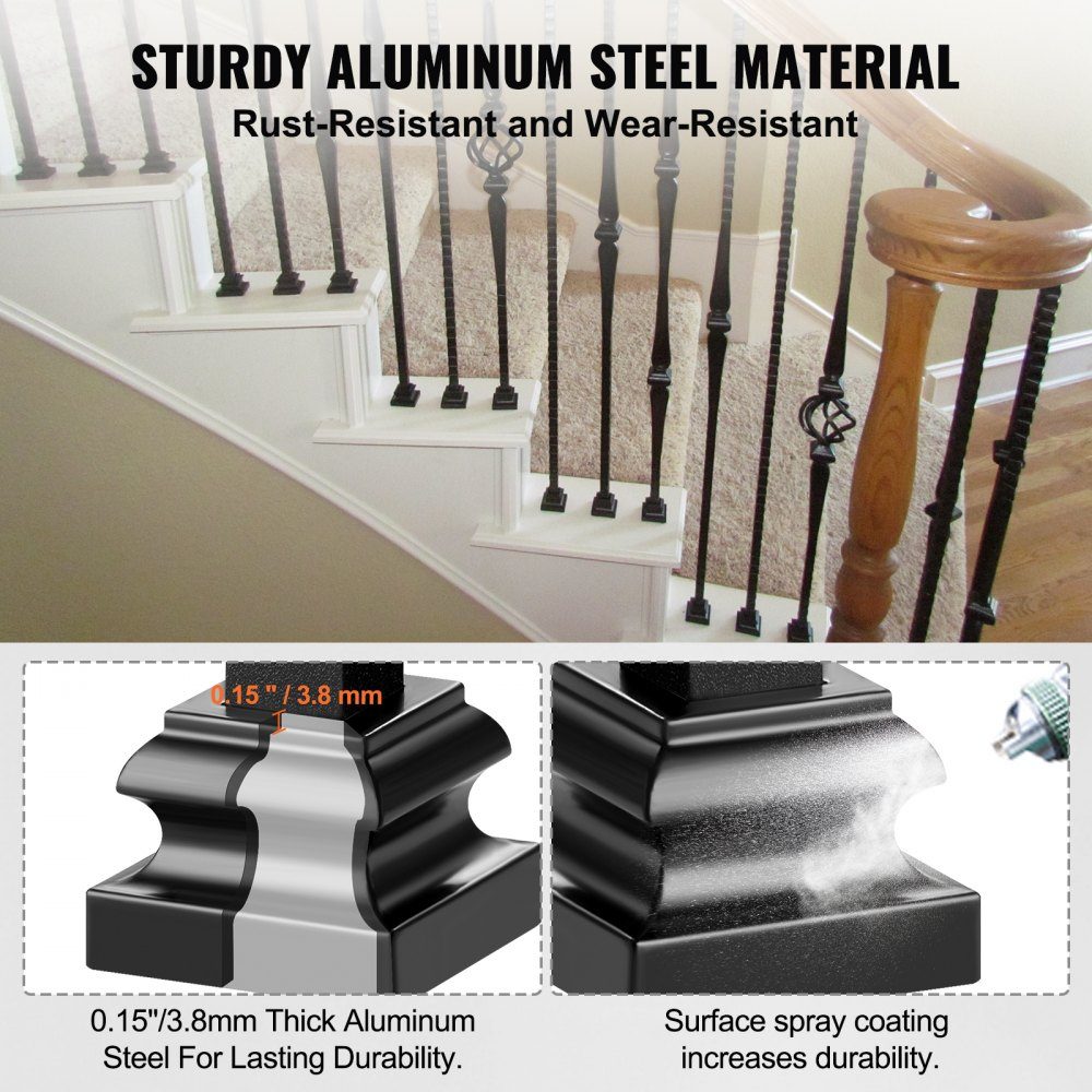 Set of 50 post supports, aluminum post shoe, post screw-on sleeve, screw-on sleeve, support foot. Suitable for stair railings, single turns, double turns, double baskets 34.5 x 34.5 x 26.5 mm
