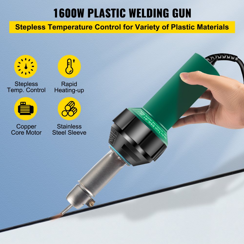 Plastic welding machine hot air gun 1600W PVC welding gun 40-60℃ plastic hot air welding machine incl. 4x replacement nozzles slot knife 3m cable for welding PE/PP/PVC plastic panels Plastic welding machine hot air gun 1600W PVC welding gun 40-60℃ plastic hot air welding machine incl. 4x replacement nozzles slot knife 3m cable for welding PE/PP/PVC plastic panels