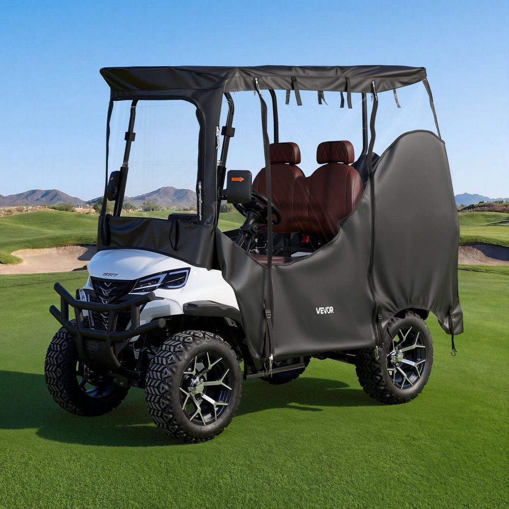 Zichtbare golfkarhoes voor 2-zits golfkarren (de meeste Club Car, Yamaha, EZGO en Honda golfkarren), regenhoes van 600D Oxford-stof, met PU-coating en winddicht haaksysteem
