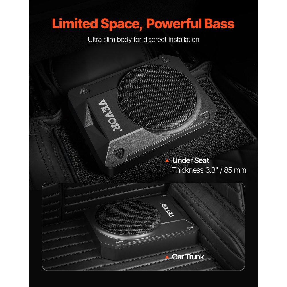 Subwoofer samochodowy pod siedzeniem 400 W, smukły subwoofer samochodowy o średnicy 254 mm, podsystem z wbudowanym wzmacniaczem, wejście wysokiego/niskiego poziomu i regulacja głośności dla SUV-ów, ciężarówek