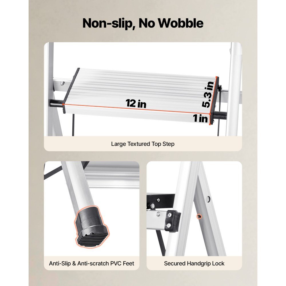 Trittleiter 3 Stufen, Klappleiter mit Anti-Rutsch-Stufen & komfortablem Griff, Haushaltsleiter Tragkraft 150 kg, Trittleiter aus Aluminium, Sicherheitsleiter für Küche, Lager, Haus & Büro