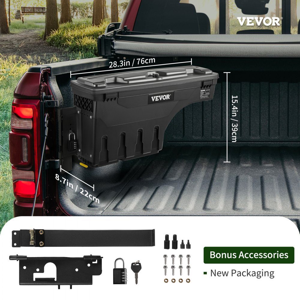 Truck Bed Storage Box Lockable Lid Waterproof ABS Wheel Arch Tool Box 20L with Password Padlock Compatible with Dodge Ram 1500 2019-2021 Driver Side Black