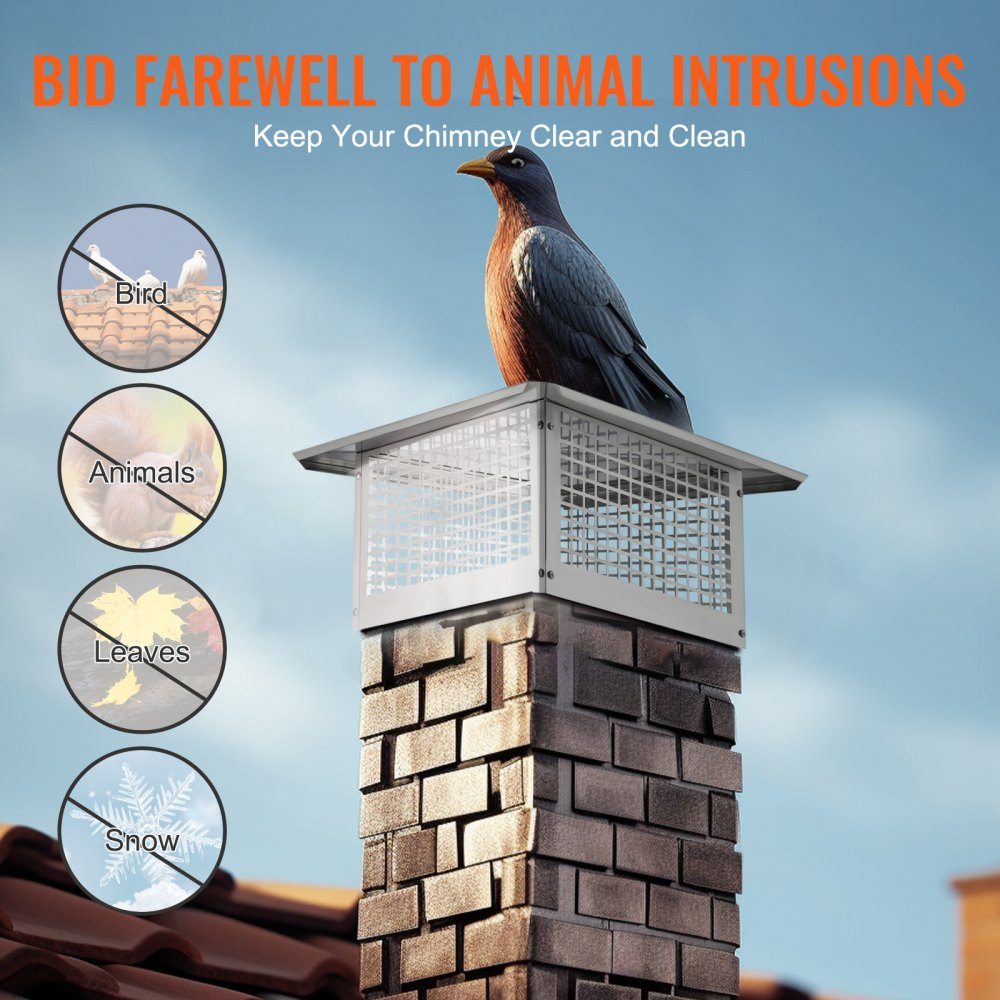 Couvercle de cheminée en acier inoxydable 304, 582x582x245mm, couvercle de cheminée, protection contre les oiseaux, hotte de cheminée, 2 méthodes d'installation, la cheminée est compatible avec différents types de cheminée